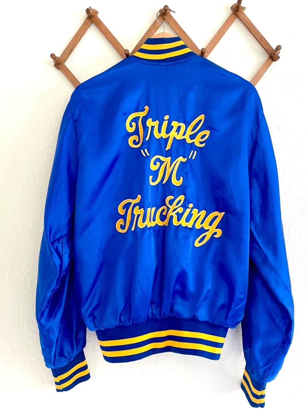 Vintage Blue Satin Bomber Jacket Trucker